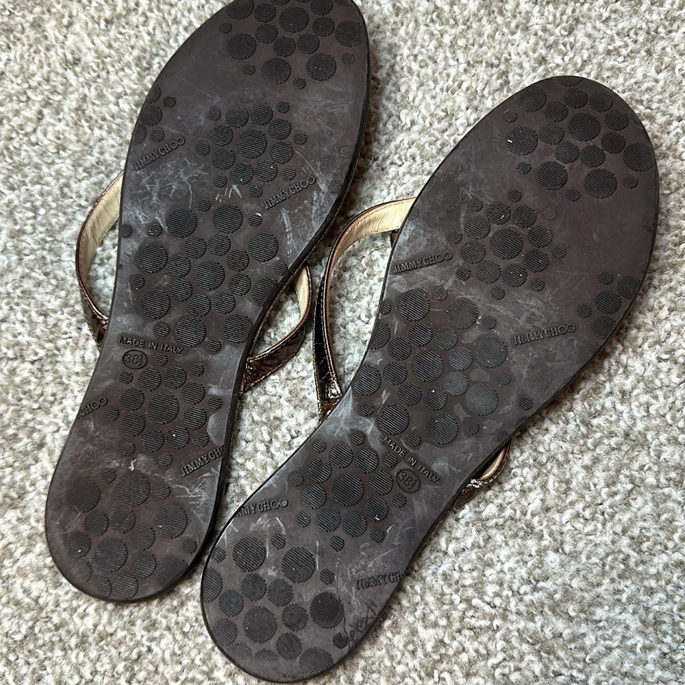 Jimmy Choo Size 38.5 Made in Italy Brown Flip Flop Sandals AS IS - Picture 8 of 11